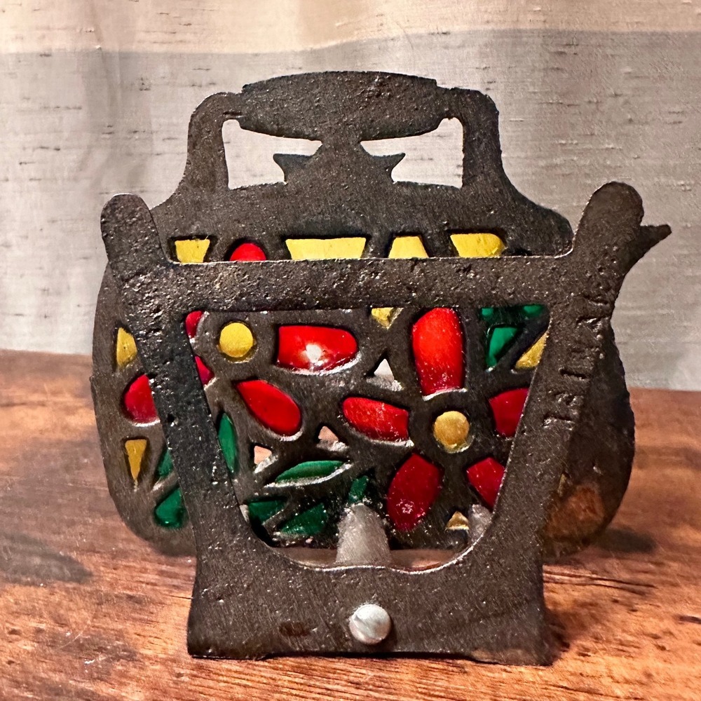 Unbranded Napkin Holder OS Silver Cast Iron Teapot Stained Glass Floral Decor